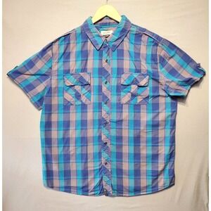 Anchor Blue Plaid Button Up‎ Shirt Mens XL Blue Cotton Skater Surf Y2K Casual